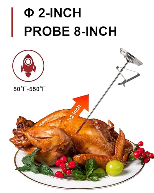 KT THERMO Candy/Deep Fry Thermometer with Instant Read,Oil Thermometer,8" Stainless Steel Stem Meat Cooking Thermometer,Best for Turkey,BBQ,Grill