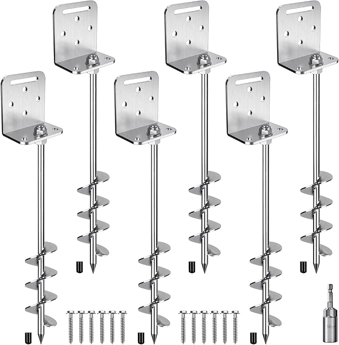 2/4/6 Pack 18" 24" Ground Anchors Screw in Shed Earth Anchor Stakes Set with L Bracket Trampoline Anchor Spiral Swingset Anchors for Swing Set, Fence, Tent, Mobile Home, Canopy, Carport, Playset