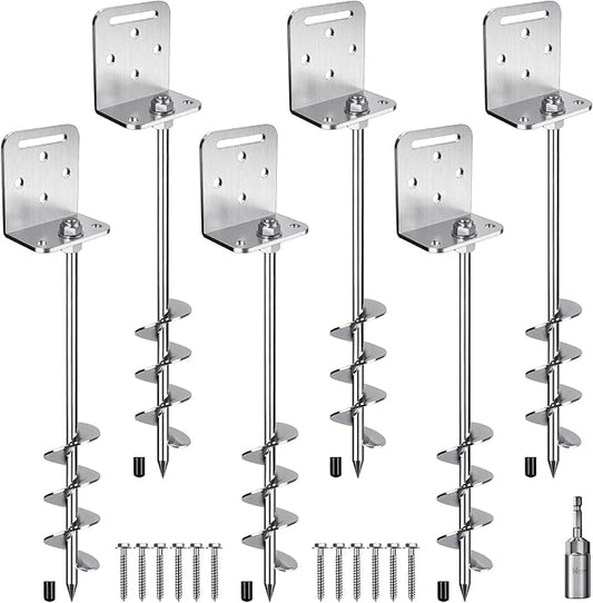 2/4/6 Pack 18" 24" Ground Anchors Screw in Shed Earth Anchor Stakes Set with L Bracket Trampoline Anchor Spiral Swingset Anchors for Swing Set, Fence, Tent, Mobile Home, Canopy, Carport, Playset