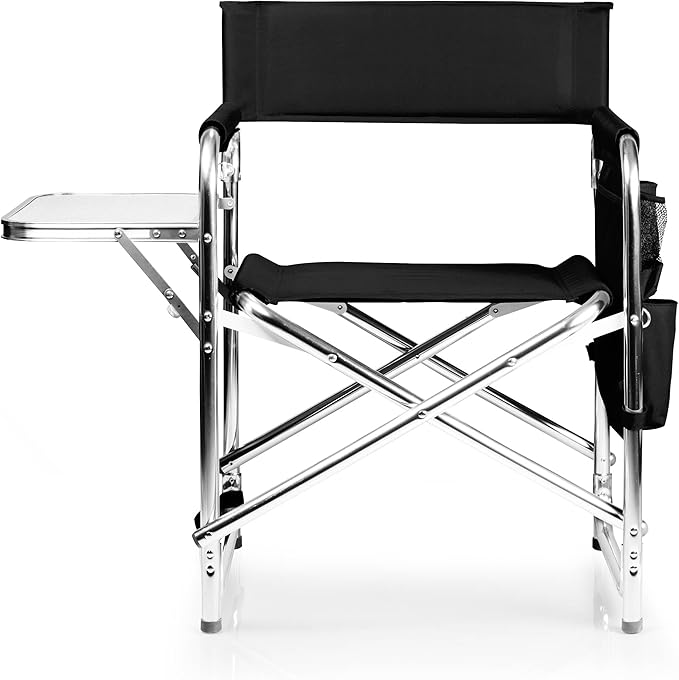 Personalized Embroidered Sports Director Chair with Side Table and Storage Pockets by Picnic Time - Black