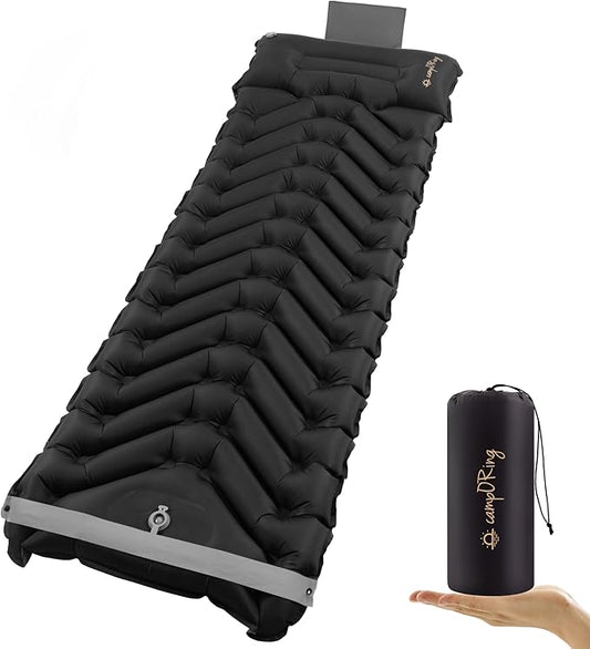 Sleeping Pad with Pillow, Self Inflating Extra-Thick, Ultralight Sleeping Mat, Built-in Pump, Ultimate for Camping, Hiking, Traveling, Airpad, Carry Bag, Compact & Lightweight Air Mattress (Black)