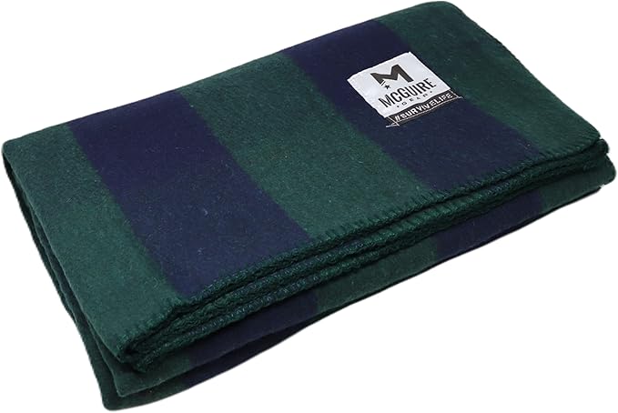 M MCGUIRE GEAR Warm Wool Bunkhouse Plaid Blanket for Camping, Home, Survival, or First Aid, 64" x 90" (Green/Navy)