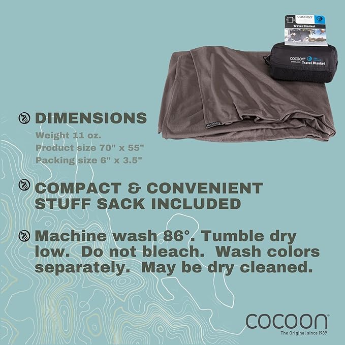 cocoon - Coolmax Travel Blanket | Compact Throw Blanket for Camping and Hiking | Fits in Backpack | Attaches to Luggage | Travel Essential | Fast Drying (Regular 70" x 55")