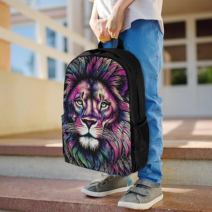 Supdreamc Rucksacks Lightweight Multipurpose Anti-Theft Colorful Lion Galaxy Art Shoulder Bag Big Capacity Traveling Camping Backpack With Side Pockets