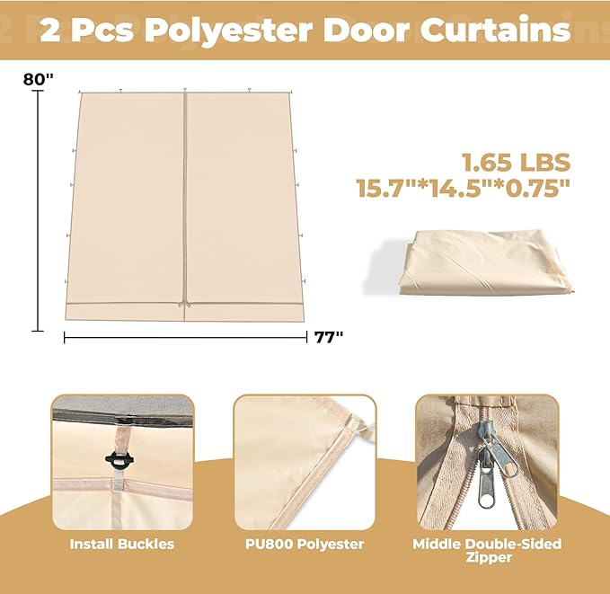 Alvantor® 12' x 12' Pop Up Gazebo, Canopy Tent All Weather & 4-Season Use, 4-Door PVC/Mesh/Polyester Curtain Addable, Top Mesh & Cover Portable Pergolas Pavilion for Patio, Backyard, Deck