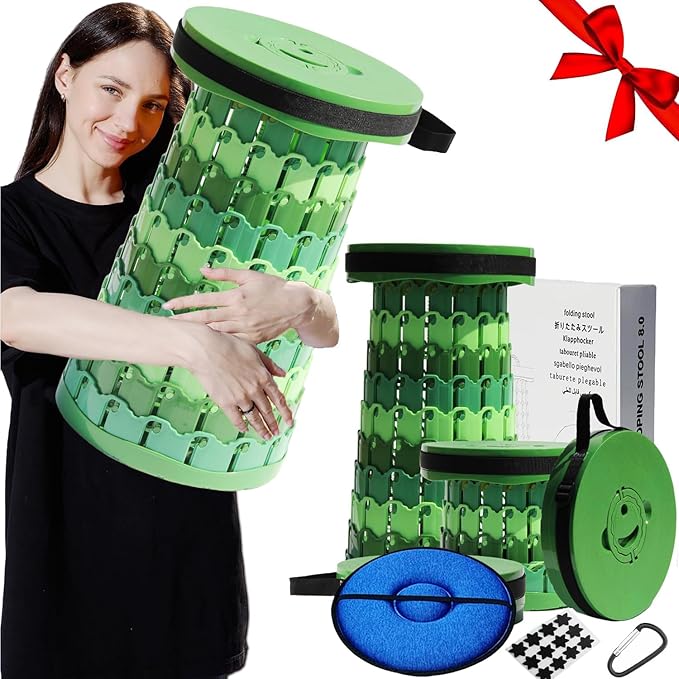 Upgraded 19.7"Portable Collapsible Folding Stool with Cushion Retractable Telescoping Foldable Stool for Adults Heavy Duty Camping Sturdy with Max Load Capacity 1000lbs for Outdoor Fishing Hiking BBQ