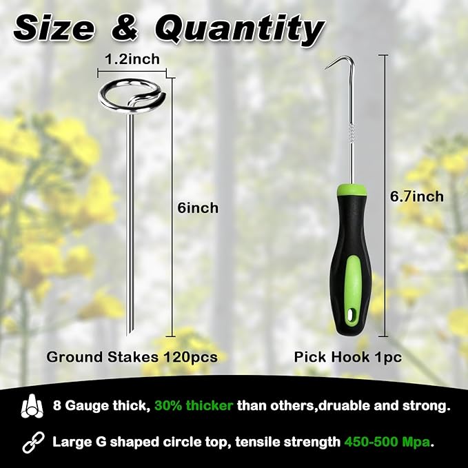 FEED GARDEN 120 Pack Landscape Staples 8 Gauge 6 Inch Galvanized Garden Stakes SOD Pins Yard Lawn Spikes for Plant Cover, Tent, Weed Barrier Fabric, Turf, Inflatable and Outdoor Decoration