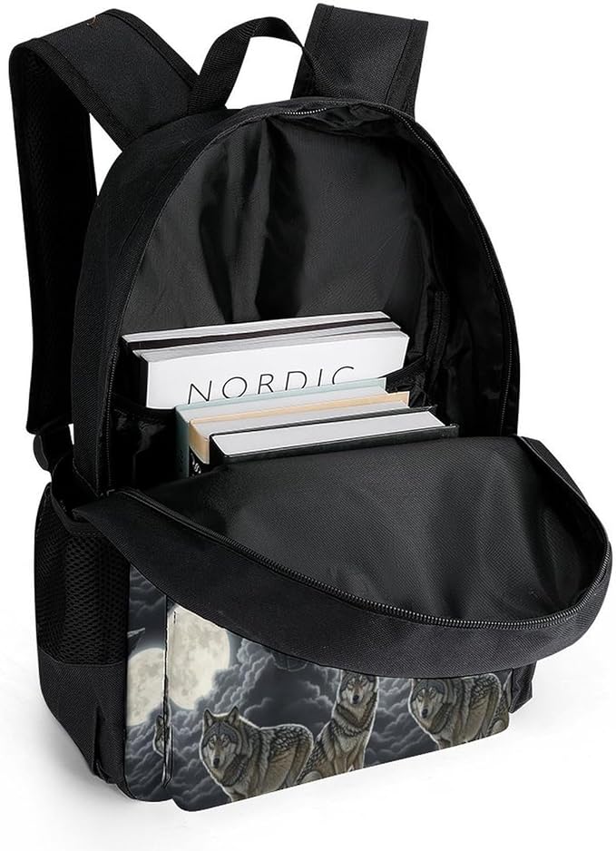 Sturdy Multipurpose Dual Shoulder Bag for Gym and Outdoor Activities, Full Moon Wolf, Travel Hiking Daypack