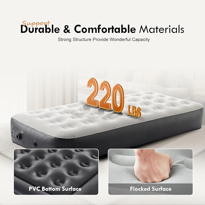 DIMAR GARDEN Twin Size Air Mattress with Built-in Pump, Inflatable Flocked AirBed Blow Up Mattress