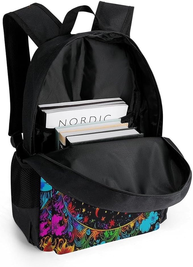 Supdreamc Polyester Daypack Backpack for Trekking Picnic Walking Cycling, Large Capacity Anti-Theft Multipurpose Shoulder Bag, Mandala Triple Sun Hippie Trippy Psychedelic Boho Art Casual Daypack