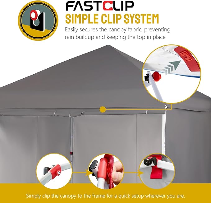 CROWN SHADES 10X10 Comercial Instant Canopy Pop Up Tent with Center Lock (10x10 with 4 Sidewalls, Grey)