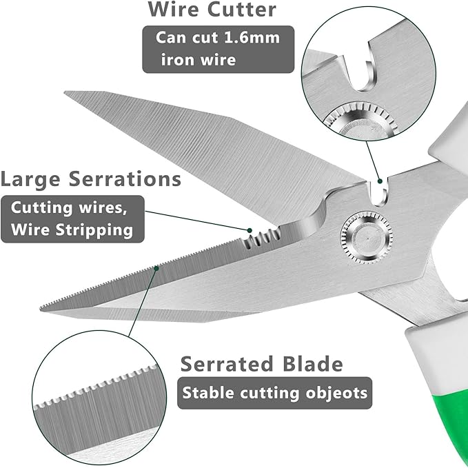 Utility Scissors Heavy Duty: sharp Scissors All Purpose heavy duty, Easy Cutting Carpet, Cardboard, Wires, Leather, Fabric（8'' Green）