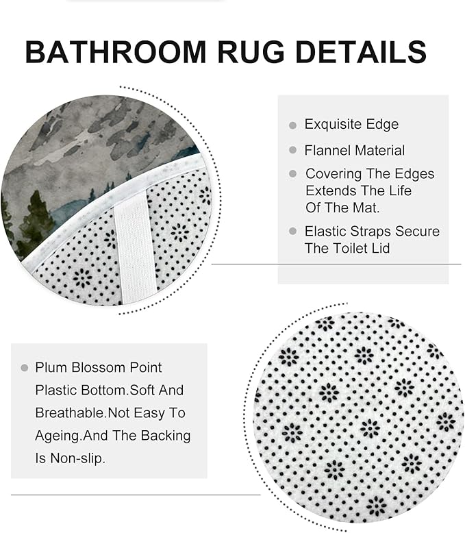 Mountain Shower Curtain Sets, Outdoor Adventure Tent Campfire Summer Green Waterproof Fabric Bathroom Cloth Shower Curtain and Rug Set Decorative for Toile Guest Room 72x72 Inch