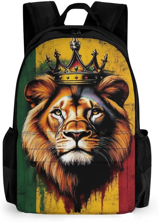 Supdreamc Daypack Backpack Multipurpose Anti-Theft Large Capacity Bookbag, Rasta Flag Lion Splatter Painting Travel Hiking Camping Rucksack With Adjustable Shoulder Straps