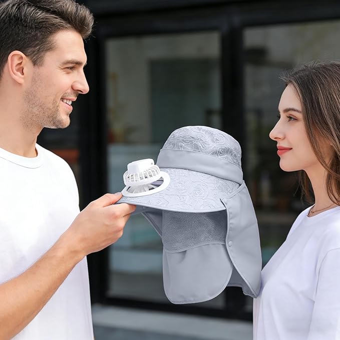 Solar Fan Cap, Wide Brim Sun Cap, USB and Solar Powered Adjustable Breathable Fan Hat for Women Men Outdoor