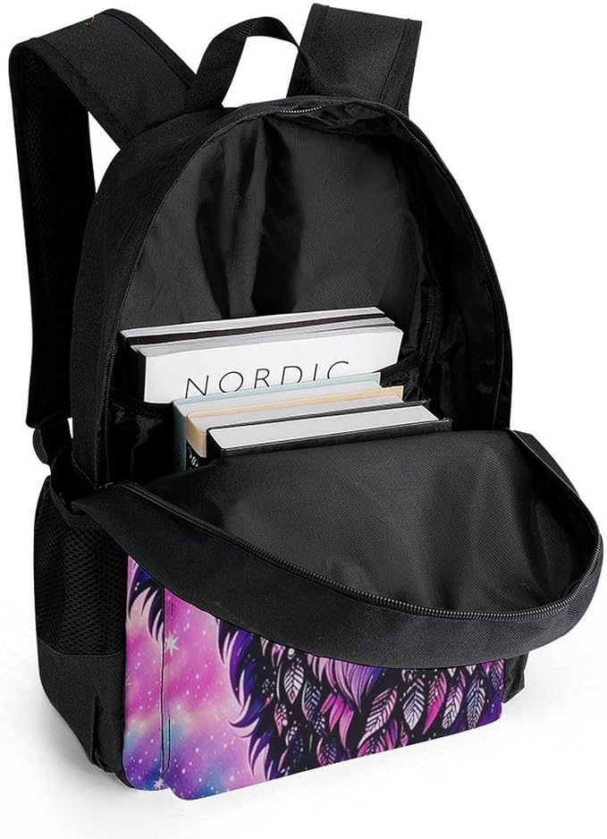 Supdreamc Men Women Polyester Naive Wolf Head Pink Daypack Bookbag Big Capacity Shoulder Bag With Padded Straps for Climbing Travel Walking Cycling