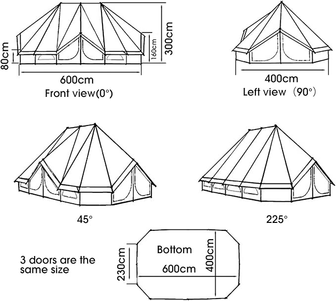 GeRRiT Outdoor Bell Tent 4-Season Luxury Large Yurt Tents 6 Meters 3 Doors Waterproof Portable Glamping Bell Tent 8-12 Persons Cotton Canvas Tent with Hook for Family Camping Hiking Hello