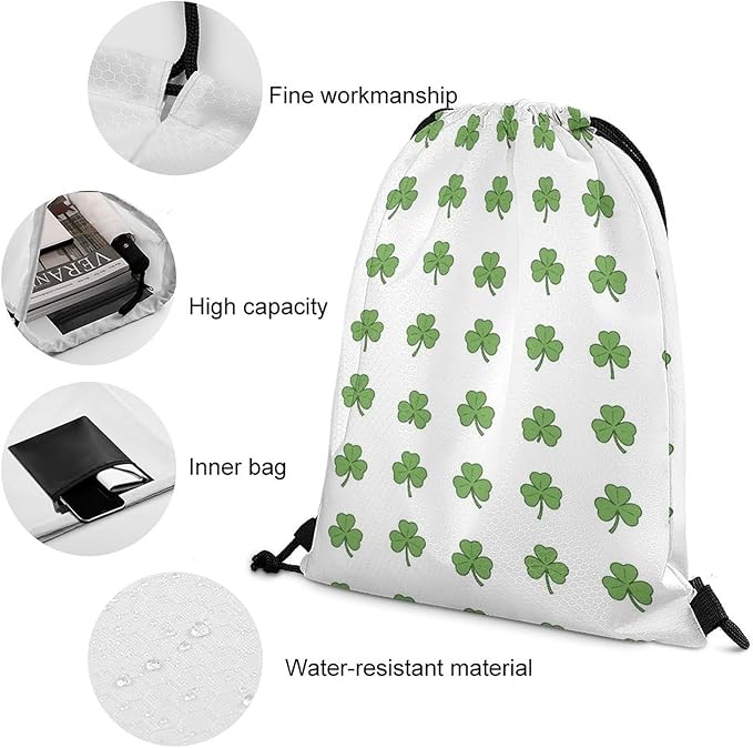 Beam Backpack Drawstring Sack Large Capacity for Soccer Basketball Sports Workout Equipment Travel, Lucky Clover Shamrock Bags