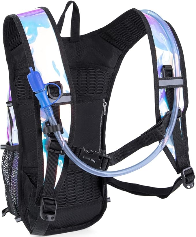 Hydration Backpack Pack with Cool Lights, 2L Water Bladder, Lightweight Bag for Running, Hiking, Bike, Climbing, Music Festival Essential, and Rave