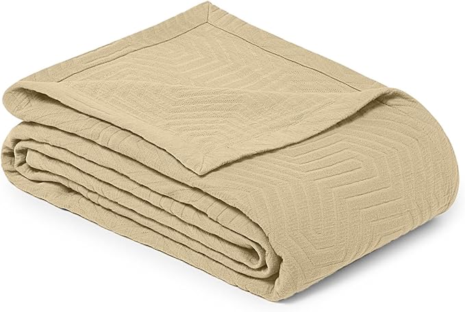 Threadmill Luxury Cotton Blankets for King Size Bed | All-Season Cozy 100% Cotton Blanket | Aster Jacquard Soft & Lightweight Coverlet fits California King Size Bed, 104x92 | Beige