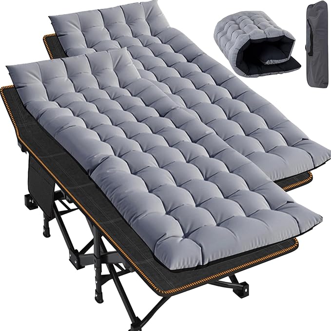 Slsy Oversized XXL Folding Camping Cot for Adults with Pad, Padded Portable Sleeping Cots, Camp Bed with Carry Bag for Outdoor Travel, Beach, Hiking