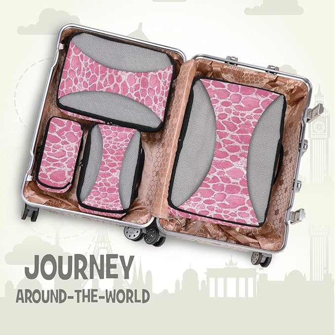 Pink Snake Compression Packing Cubes for Travel Luggage Suitcase Packing Organizers Bags Carry On Lightweight 4 Set