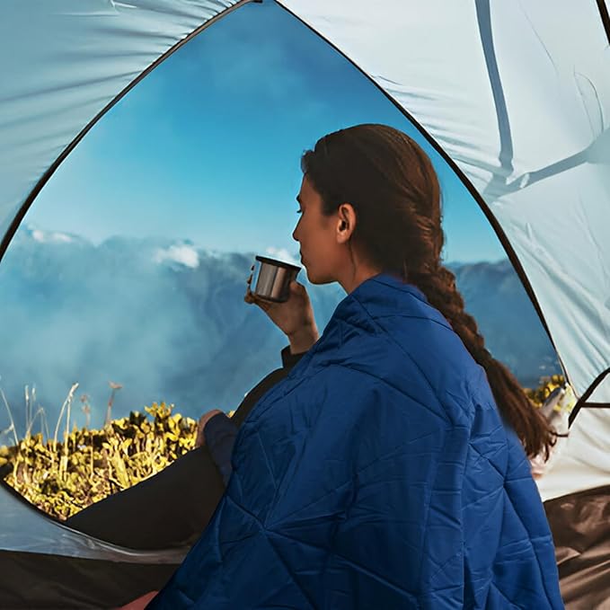 Outdoor Waterproof Blanket, Foldable Fleece Stadium Blanket for Outdoor Sports Event, Camping, Car, Pet, Picnics - Windproof, Wearable, Machine Washable 80" x 58" (Dark Blue)