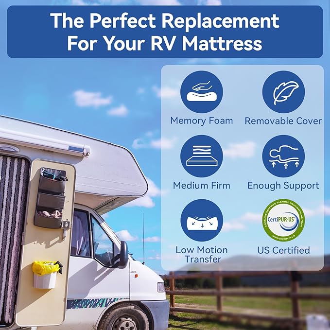 Mattress RV King 10 Inch Memory Foam Mattresses with Tencel Cover, Quality Green Tea/Gel Medium Firm Bed-Mattress in a Box for Camper/Trailer/Truck, Body Support, Made in USA 80'' x 72''