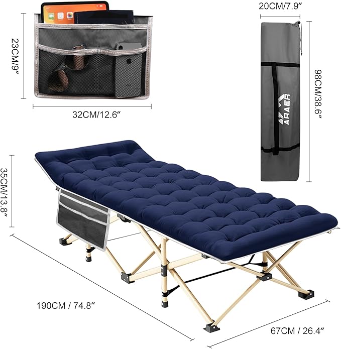 Camping Cot, 450LBS(Max Load), Portable Folding Outdoor Bed with Carry Bag for Adults Kids, Heavy Duty Cot for Traveling Gear Supplier, Office Nap, Beach Vocation and Home Lounging