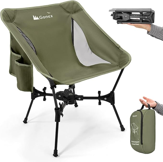 Gonex Portable Camping Chair, The 5th Gen Ultralight Compact Backpacking Foldable Lightweight Folding Chair for Outdoor Camp Hiking Beach Picnic Concert, Supports 330lbs (Army Green)
