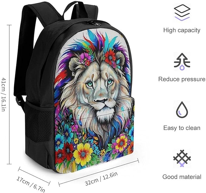 Backpack Polyester Multipurpose Anti-Theft Colorful Lion Of King Flowers Floral Shoulder Bag Big Capacity Gym Outdoor Hiking Backpack With Padded Straps