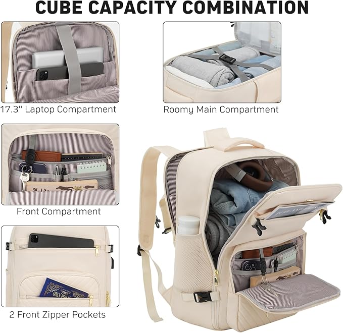 MOMUVO Travel Backpack Sets for Women,Carry On Backpack Flight Approved,Large Laptop Backpack Luggage Backpack with USB Charging Port, 17.3 Inch