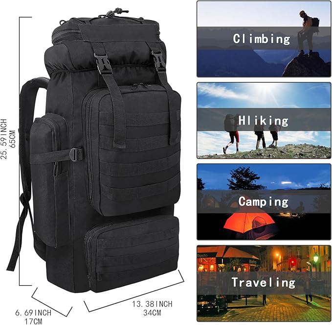 80L/100L Hiking Camping Backpack Outdoor Travel Climbing Rucksack Military Trekking Knapsack Molle 3 Days Assault Pack