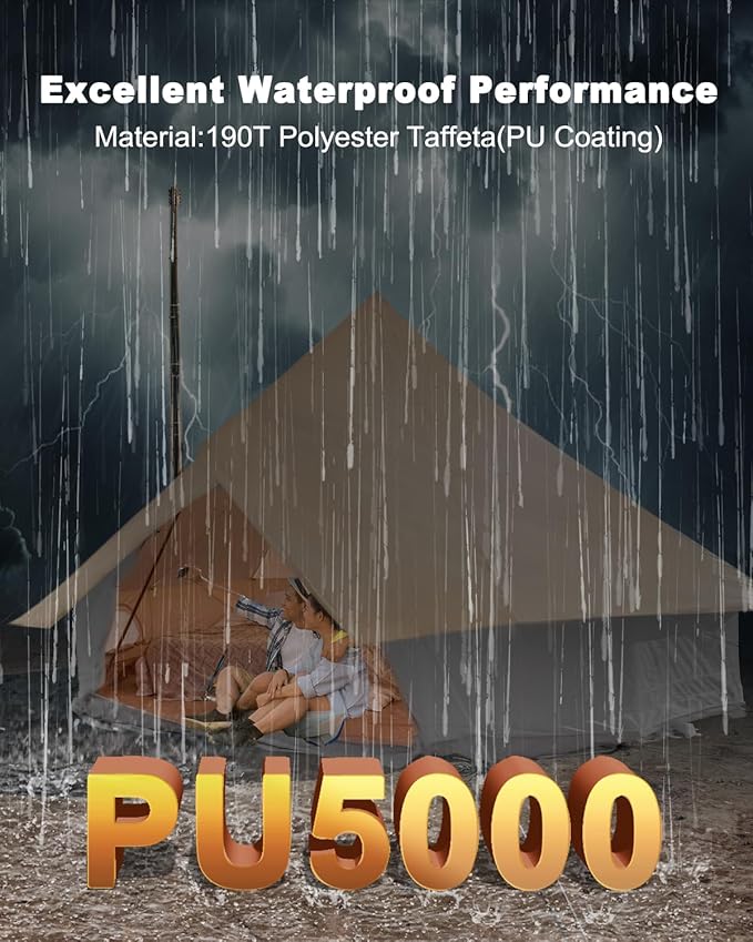 Bell Tent Rain Cover Protector with Stove Jack and Roof Vents for Camping,Waterproof,PU5000,Glamping Bell Tent Rain Fly with Stove Jack,4 Season,(Beige, for 13ft(4m) Size)