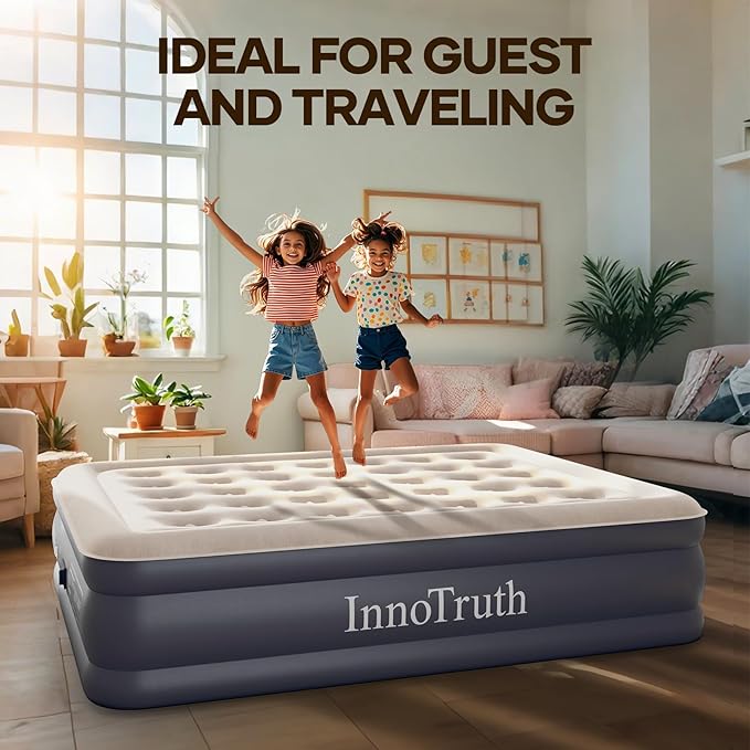 InnoTruth Queen Air Mattress with Built in Pump, Upgraded PVC to Prevents Air Leaks,Enhanced Durability Inflatable Blow up Mattress，Air Bed for Guest & Home, Ideal for Family, 650 lbs