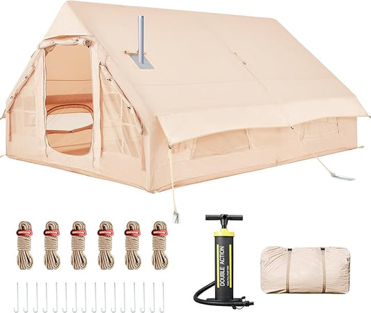 YOLENY Inflatable Tents for Camping, 6-12 Person Blow Up Tent with TPU Skylight, Canopy, Mesh Windows, Stove Jack & Pump, 4 Season Large Inflatable Tent, Waterproof & Windproof