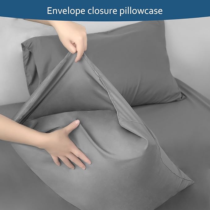 Split King Sheets Sets - 5 Piece Adjust Bed Set - Deep Pocket - Breathable & Fade Resistant Easy Fits 16in to 24in Pillow Top Bed Mattress - Grey