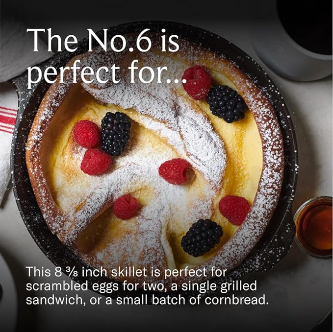 Field Company 8.38 Inch (Small) Cast Iron Skillet – No.6, Perfect for 2 Servings, Lightweight & Smooth, Preseasoned with Organic Oil – Made in USA, Non-Toxic, Vintage Design