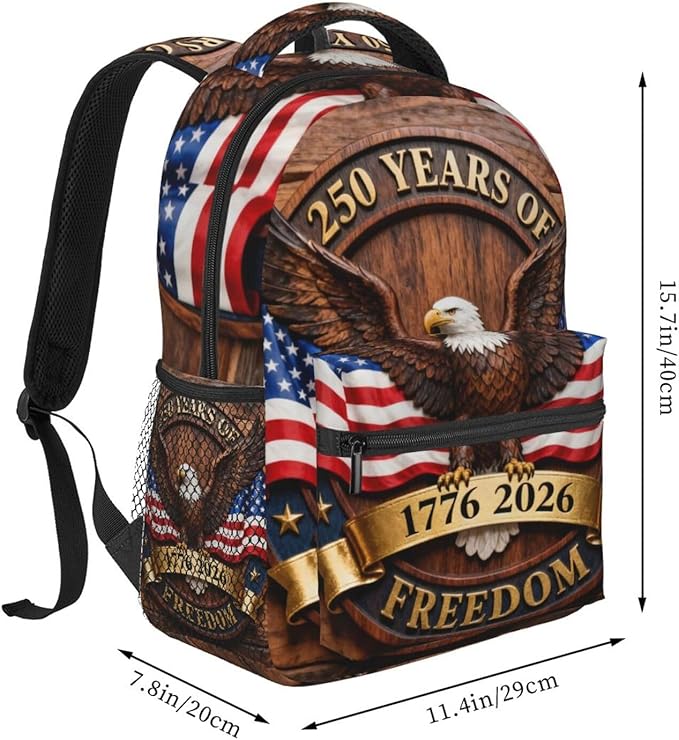 Lightweight Daypack Backpack for Trekking Work Running, Big Capacity Multipurpose Anti-Theft Bookbag, 250th Anniversary Freedom Eagle Art Business Computer Bag