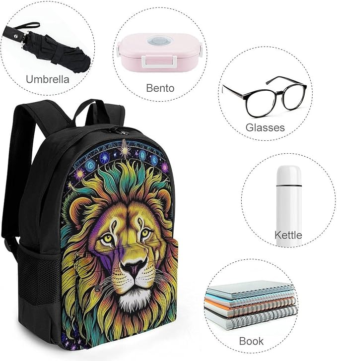 Supdreamc Lightweight Rucksack for Sports Travel Running, Big Capacity Multipurpose Anti-Theft Bookbag, Fantasy Lion Sun And Moon Twelve Constellations Art Travel and Sport Backpack Rucksack