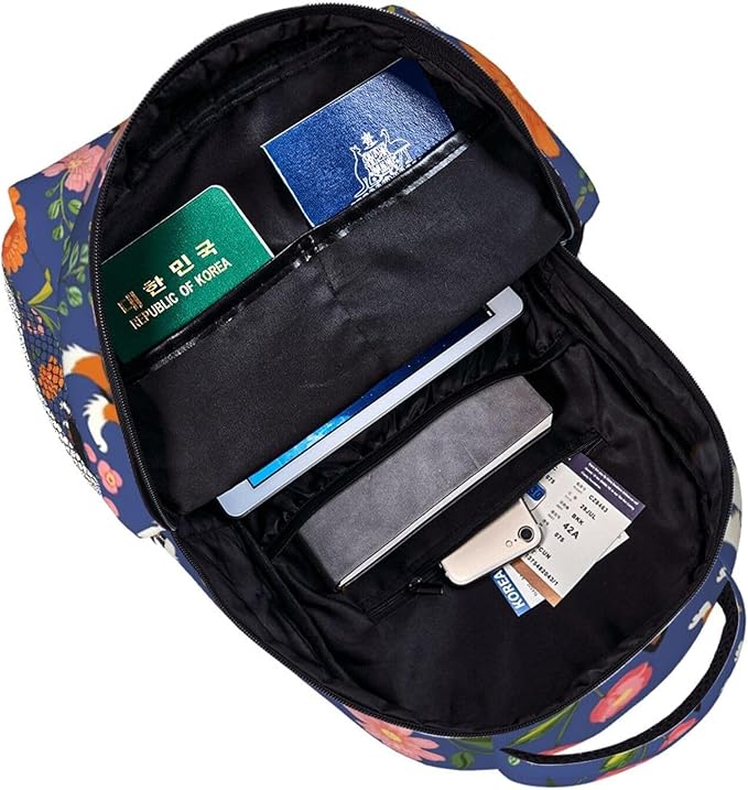 Polyester Daypack Backpack for Trekking Picnic Walking Cycling, Large Capacity Anti-Theft Multipurpose Shoulder Bag, Australian Shepherd Dogs Flowers Casual Daypack