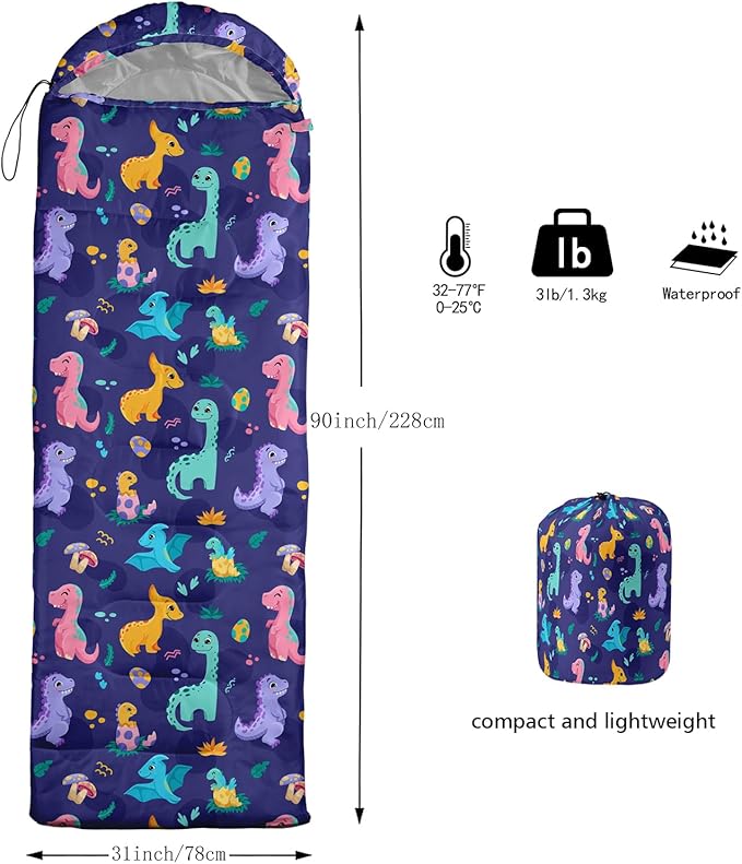 AILONEN Boys Sleeping Bag for Camping,Nautical Anchor,Lightweight & Waterproof,3 Season Warm & Cool Weather,Navy Blue Sleeping Bags for Kids Men Travelling,Outdoors