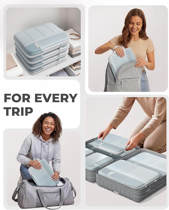 Percover Compression Packing Cubes 10-Piece Set, Packing Cubes Compression for Travel with Toiletry Bag, Laundry Bag & Shoe Bag, All-in-One Travel Organizer for Carry On & Checked Luggage, Slate Blue