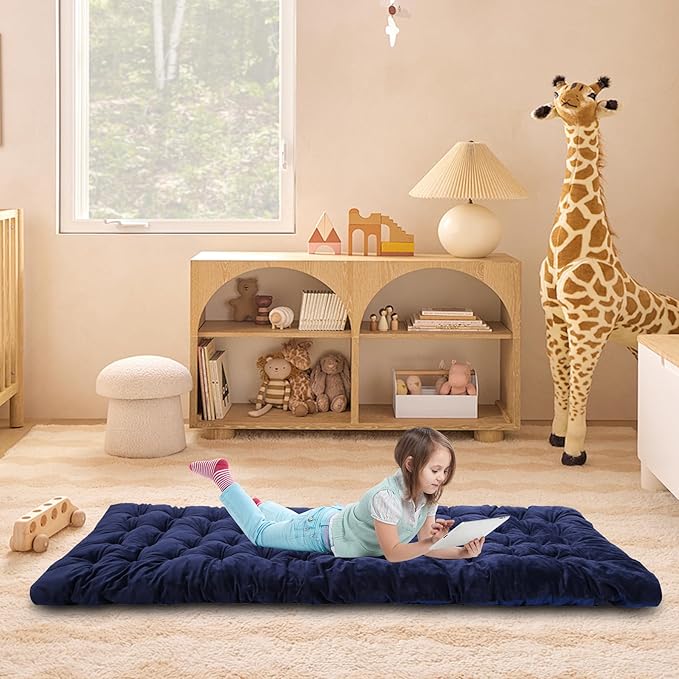 REDCAMP Extra Thick Folding Sleeping Cot Pads, 75"x28"Comfortable Soft Velvet Cotton Camping Cot Mattress Pad for Hiking, Backpacking,Navy Gray Brown