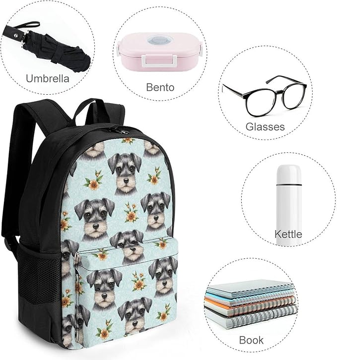 Shoulder Book Bags Anti-Theft Multipurpose Big Capacity Bookbag, Schnauzer Cute Dog Art Travel Hiking Backpack With Smooth Zippers