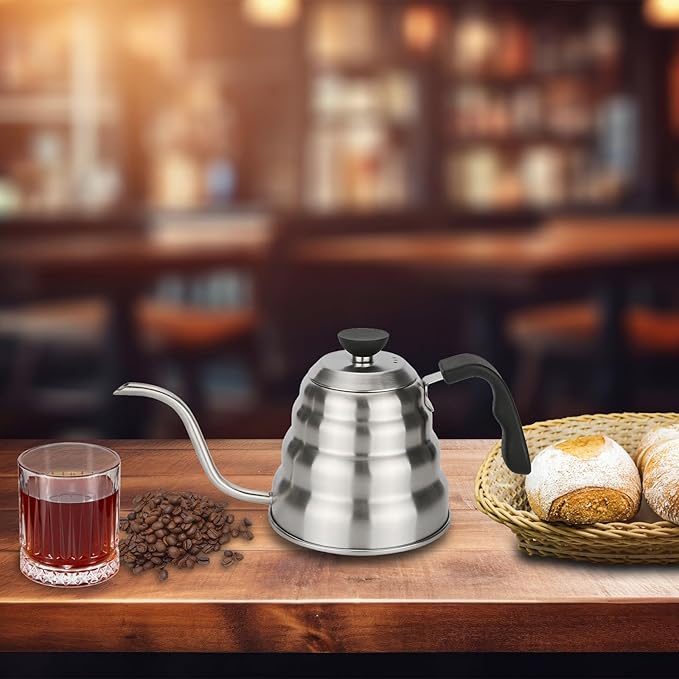 GreatChef Premium Coffee Grooseneck Kettle Stainless Steel - 40 Oz / 1.27 Quarts / 1.2 L / 5 Cup - Perfect Pouring Over for Coffee Drip or Tea Brewing All Stovetop Compatible