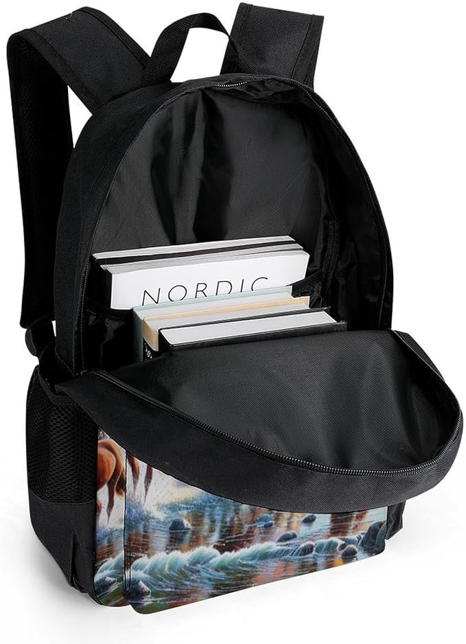 Supdreamc Rucksack Polyester Anti-Theft Multipurpose Beautiful Horses Running In River Waters Carry On Bag Large Capacity Travel and Sport Backpack Rucksack With Smooth Zippers