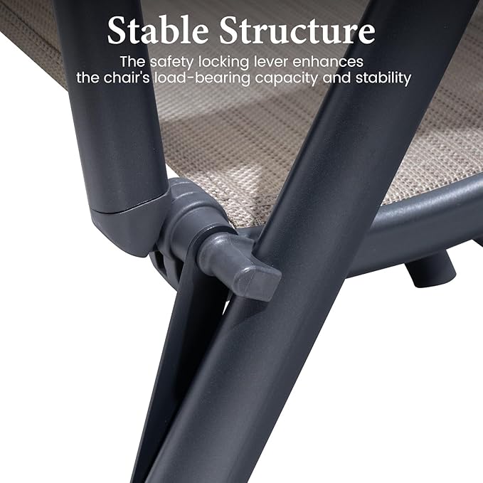 Crestlive Products Folding Patio Chairs Set of 4, Foldable Outdoor Dining Chairs 7-Level Adjustable Portable Recliner Chair for Camping, Lawn, Pool, Backyard, Brown