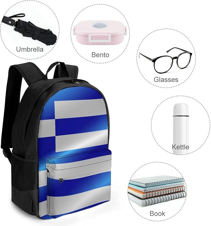 Rucksacks Multipurpose Anti-Theft Big Capacity Bookbag, Flag Of Greece Travel Hiking Camping Rucksack With Padded Straps
