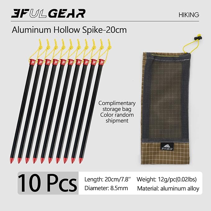 3F UL Gear 6/10PCS Lightweight Camping Tent Stakes, 5.9/7.8'' Hollow Aluminum Alloy Tent Pegs Ground Stakes, Essential Camping Accessories for Camping, Garden, Hiking (20cm-10pcs)